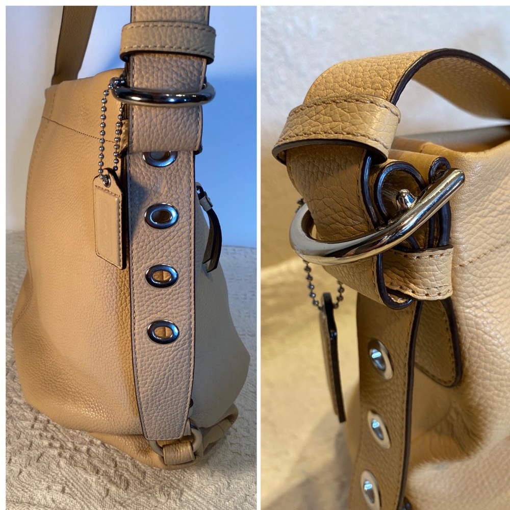 Coach Pebbled Leather Duffle Bag Soho Handbag Mint XL Crossbody East West beige - Picture 13 of 16
